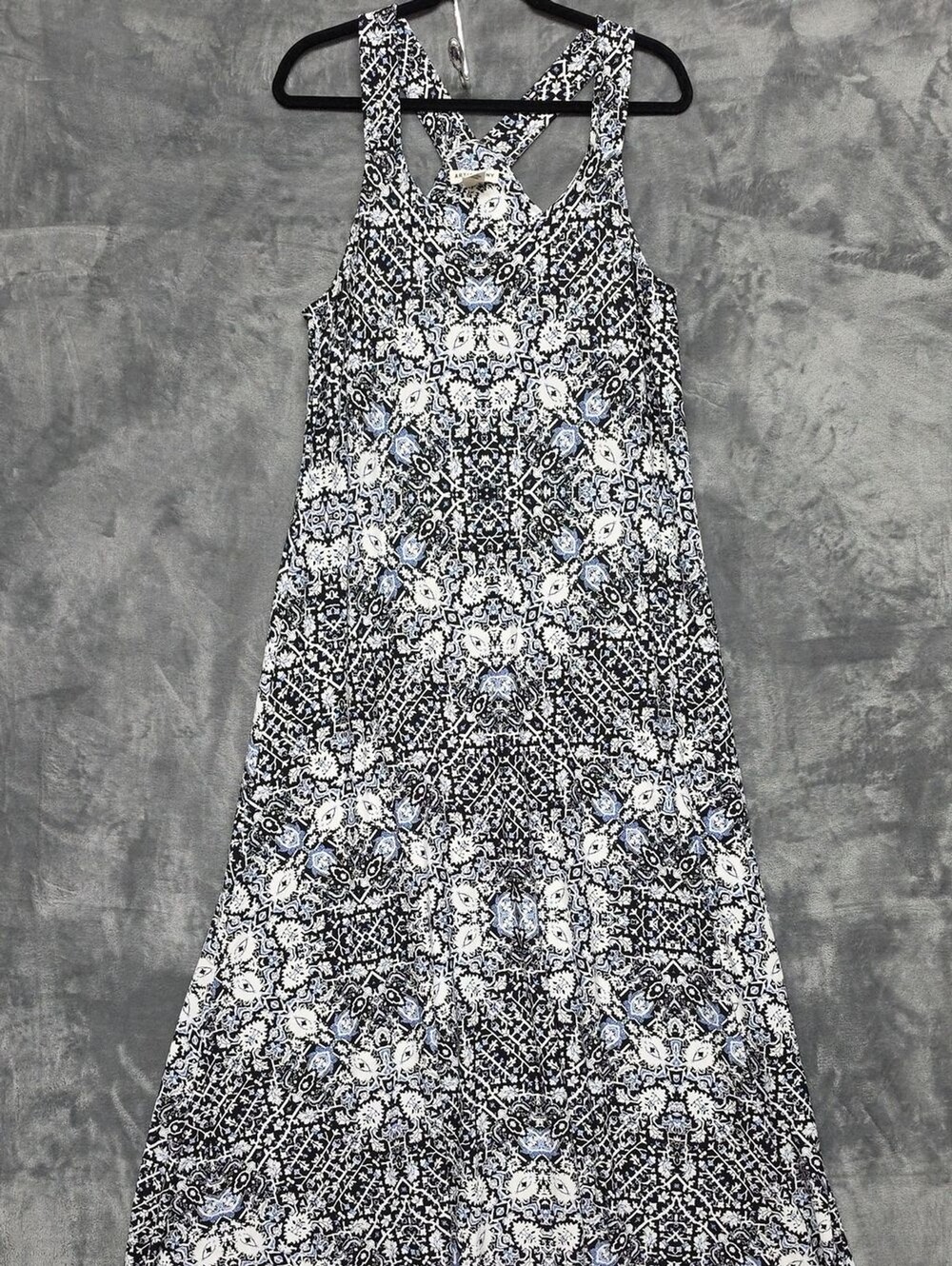 Artisan Ny Black, White & Blue Printed Maxi Dress sz Lg